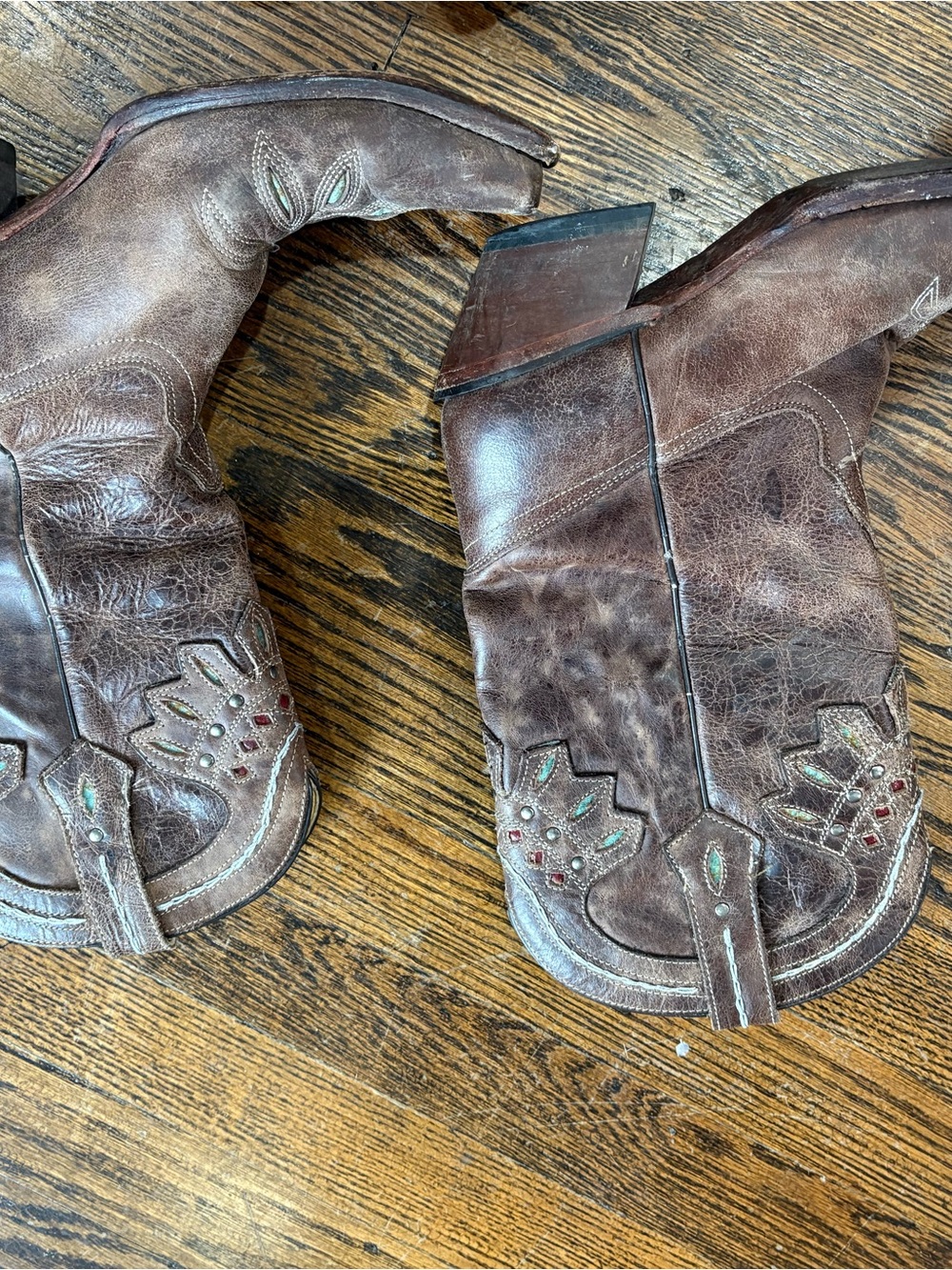Tony Lama Brown Leather Cowboy Boots with Pull-Strap Detailing